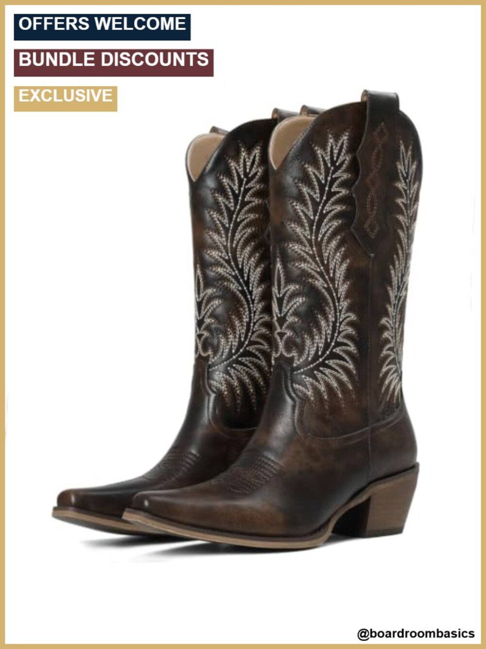 Faux Leather Western Cowboy Boots Snip Toe Mid Calf Women Pull-On